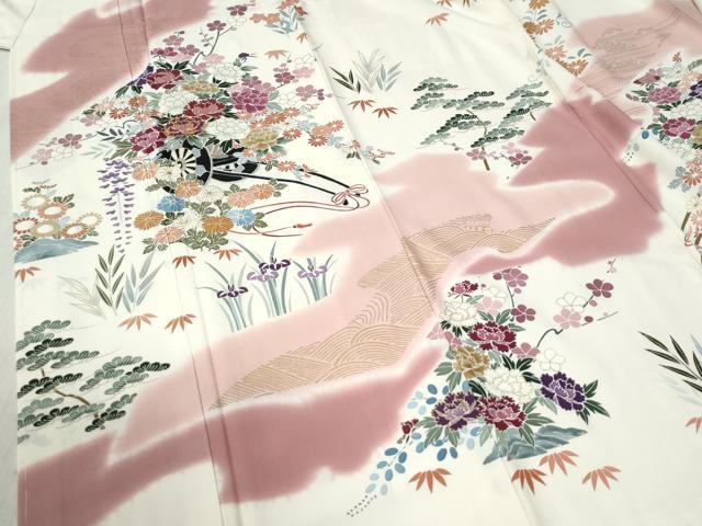 平和屋着物●訪問着 駒刺繍 霞花車文 暈し染め 金彩 正絹 逸品 CABB4548yc