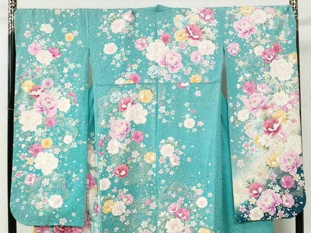 平和屋着物●豪華振袖 舞蝶牡丹花文 ラメ糸 暈し染め 銀通し地 正絹 逸品 CABB4560yc