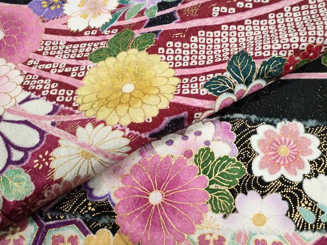平和屋着物●豪華振袖 駒刺繍 鬘帯吉祥草花文 暈し染め 金通し地 京都きもの友禅扱い 正絹 逸品 CABB4578yc
