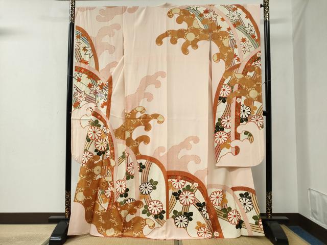 平和屋着物●豪華振袖 作家物 駒刺繍 立波花唐草文 金彩 正絹 逸品 CABB4588yc