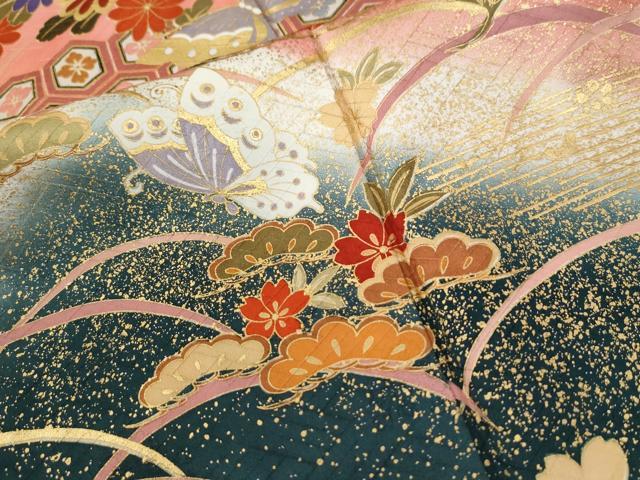 平和屋着物●豪華振袖 駒刺繍 吉祥花蝶文 暈し染め 金彩 正絹 逸品 CABB4590yc
