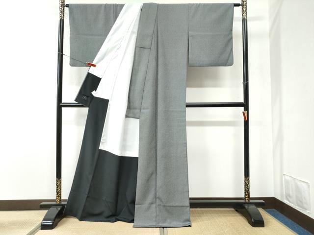 平和屋着物●江戸小紋 角通し 黒地 洗える着物 CABB4623yc