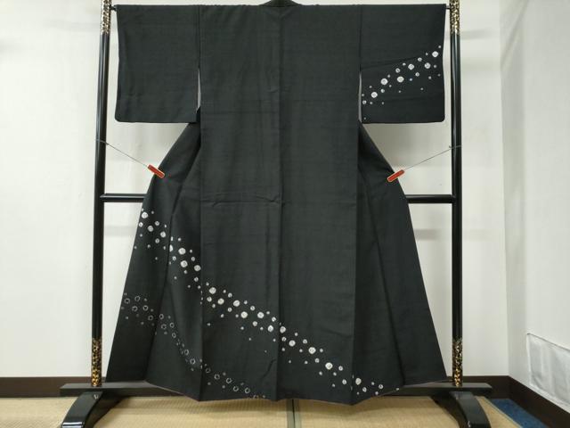 平和屋着物●赤城紬 訪問着 絞り 干支 黒地 正絹 逸品 CABB4625yc