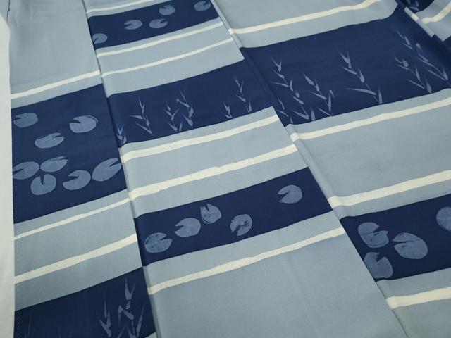 平和屋着物●訪問着 作家物 ろうけつ染め 横段蓮の葉文 正絹 逸品 CABB4649yc