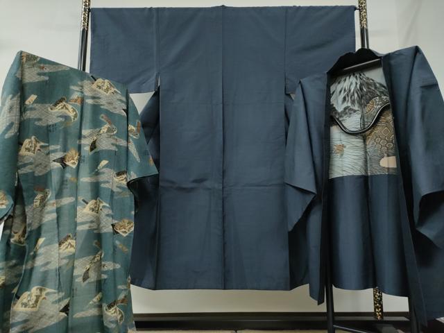 平和屋着物●男性 本場大島紬 アンサンブル・長襦袢セット 80亀甲 総詰め 正絹 逸品 CABB4663yc