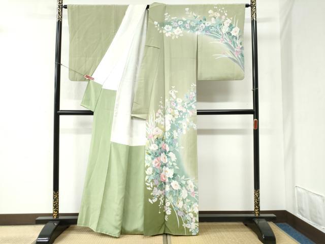 平和屋着物●訪問着 友禅 草花文 暈し染め 正絹 逸品 CABB4671yc