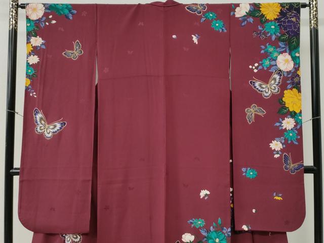 平和屋着物●森英恵・HANAE MORI 振袖 舞蝶牡丹花文 金彩 正絹 逸品 CABB4676yc