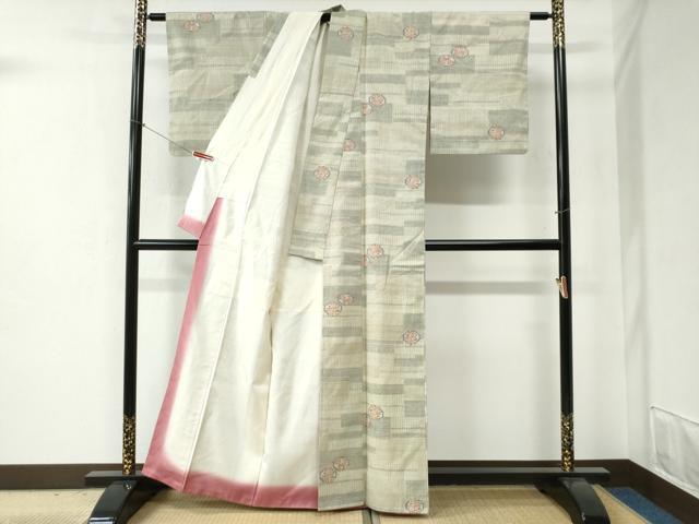 平和屋着物●本場結城紬 重要無形文化財 100亀甲 短冊重ね花丸文 正絹 逸品 CABB4681yc