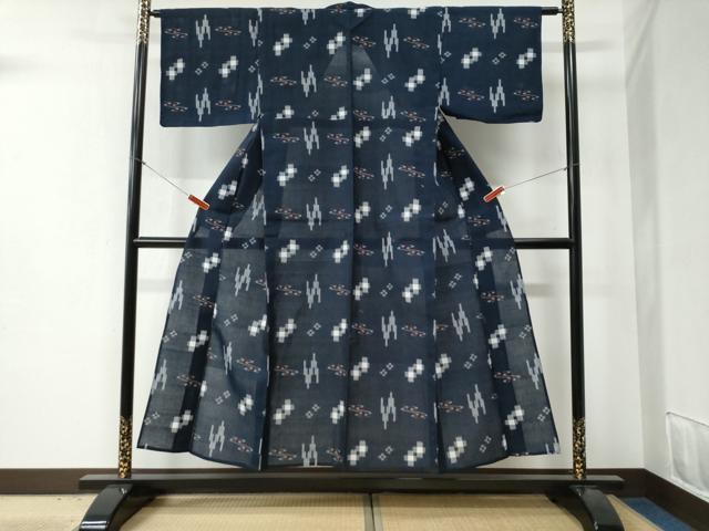 平和屋着物▽本場琉球絣 綿琉球 単衣 琉球絣文様 綿 逸品 CABB4697yc
