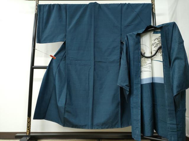 平和屋着物●男性 紬 髭紬羽織セット 色無地 留紺色 正絹 逸品 未使用 CABB4704yc