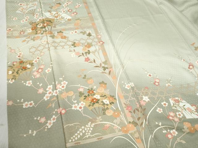 平和屋着物●訪問着 扇面網目草花文 暈し染め 金彩 正絹 逸品 CABB4718yc