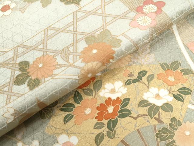 平和屋着物●訪問着 扇面網目草花文 暈し染め 金彩 正絹 逸品 CABB4718yc