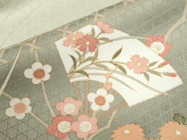 平和屋着物●訪問着 扇面網目草花文 暈し染め 金彩 正絹 逸品 CABB4718yc