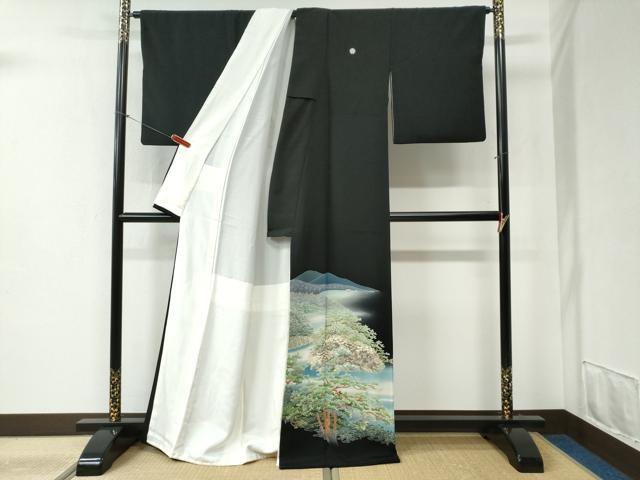 平和屋着物●豪華黒留袖 友禅 作家物 遠山樹林風景文 暈し染め 正絹 逸品 CABB4726yc