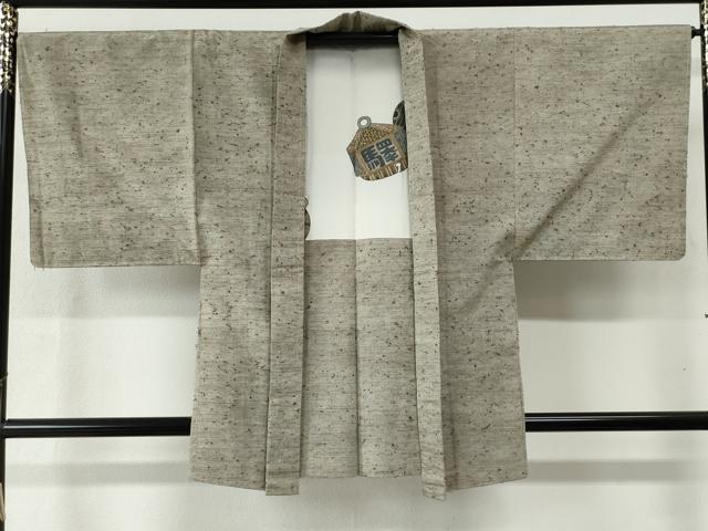平和屋着物●男性 紬 髭紬羽織セット 色無地 白橡色 正絹 逸品 CABB4742yc