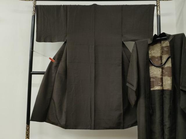 平和屋着物●男性 紬 アンサンブル 色無地 赤墨色 正絹 逸品 CABB4749yc