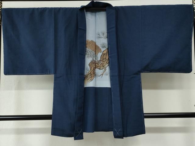平和屋着物●男性 紬 アンサンブル 色無地 紺青色 正絹 逸品 未使用 CABB4752yc
