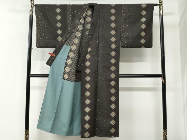平和屋着物●男性 小紋 胴抜き仕立て 菱吉祥文 洗える着物 CABB4756yc