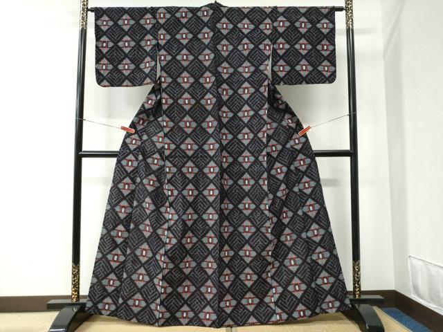 平和屋着物●久留米絣 単衣 菱吉祥文 綿 逸品 CABB4759yc