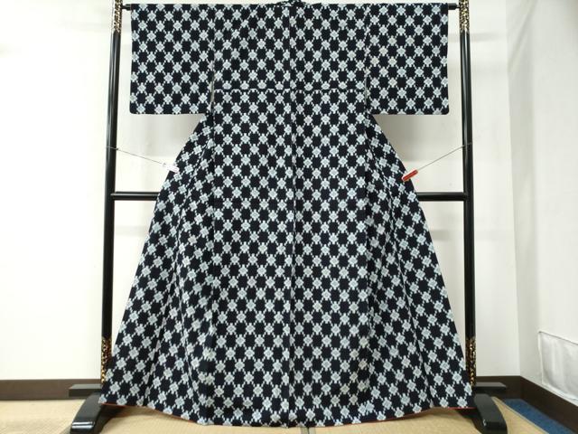 平和屋着物●久留米絣 変わり市松吉祥文 綿 逸品 CABB4761yc