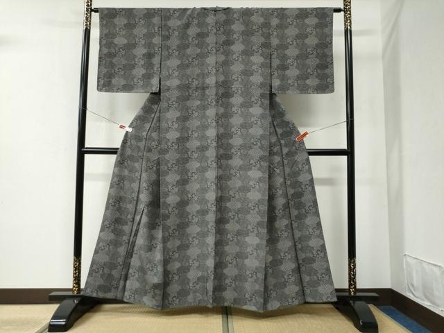 平和屋着物●江戸小紋 蓑亀 蜀江吉祥花唐草文 黒地 正絹 逸品 未使用 CABB4771yc