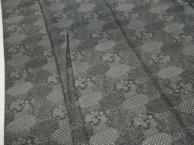 平和屋着物●江戸小紋 蓑亀 蜀江吉祥花唐草文 黒地 正絹 逸品 未使用 CABB4771yc