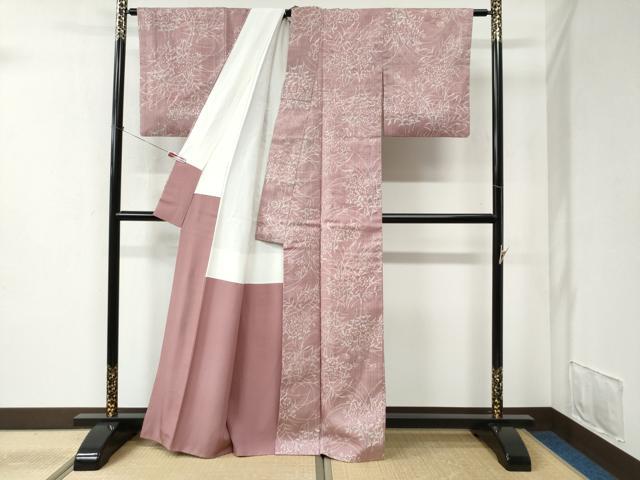 平和屋着物●上質な小紋 生紬 ろうけつ染 枝花文 正絹 逸品 CABB4779yc