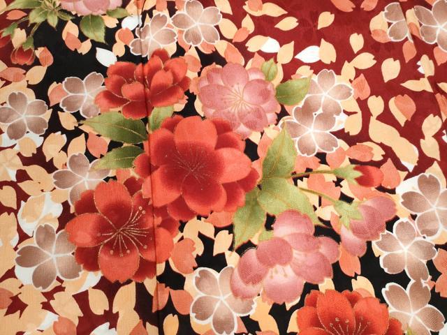 平和屋着物●H・L(アッシュエル) HENRI-LUC CHAPUIS 振袖 舞桜文 暈し染め 黒地 金彩 洗える着物 CABB4782yc