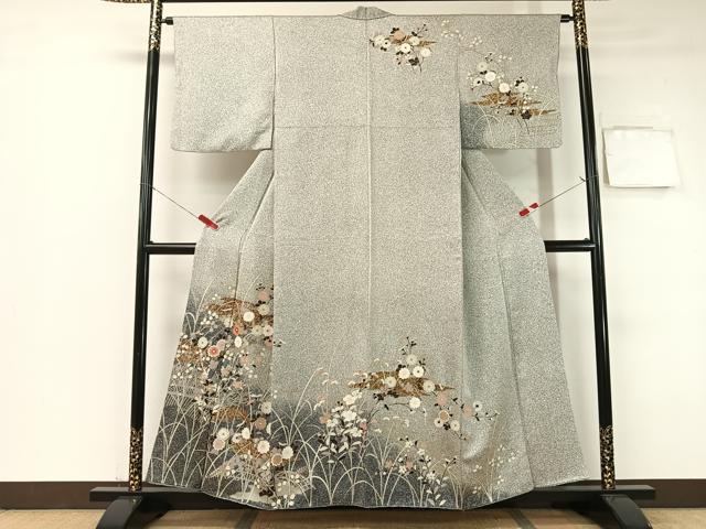 平和屋着物□上質な色無地 霞文 柳鼠色 正絹 逸品 CAAW6292kb