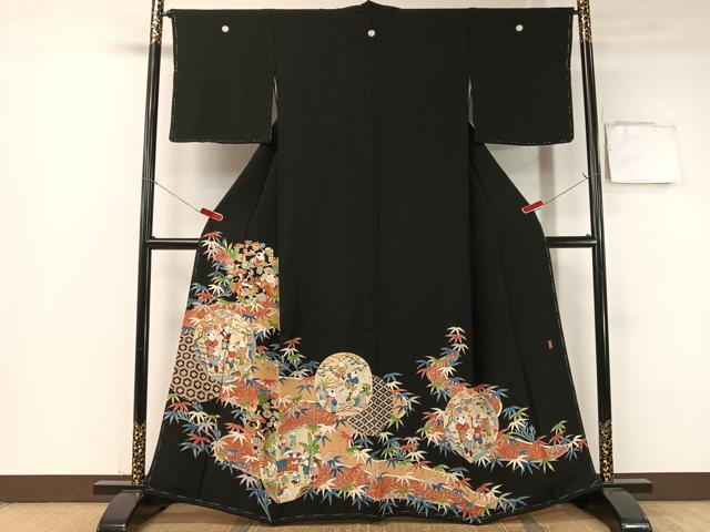 平和屋着物●本加賀友禅作家　稲荷茂雄　黒留袖　手描き　唐子遊び　金彩　正絹　逸品　未使用　CABB4971vp 平和屋着物○本加賀友禅作家 稲荷茂雄 黒留袖 手描き 唐子遊び 金彩