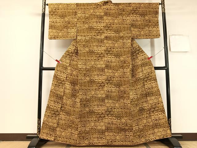 平和屋着物●上質な小紋 紬地 型染め 吉祥花文 正絹 逸品 CABB4985vp