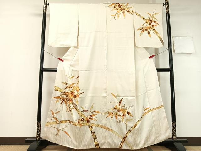 平和屋着物●訪問着 駒刺繍 笹竹花文 金彩 正絹 逸品 CABB5021vp
