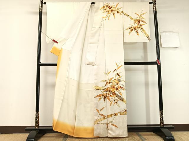 平和屋着物●訪問着 駒刺繍 笹竹花文 金彩 正絹 逸品 CABB5021vp