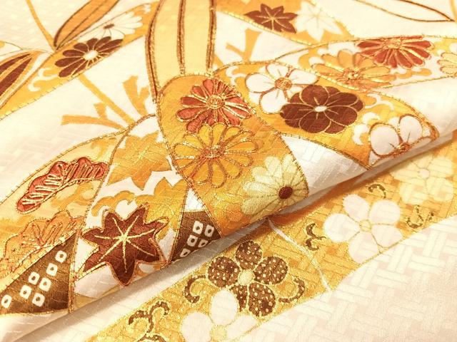 平和屋着物●訪問着 駒刺繍 笹竹花文 金彩 正絹 逸品 CABB5021vp