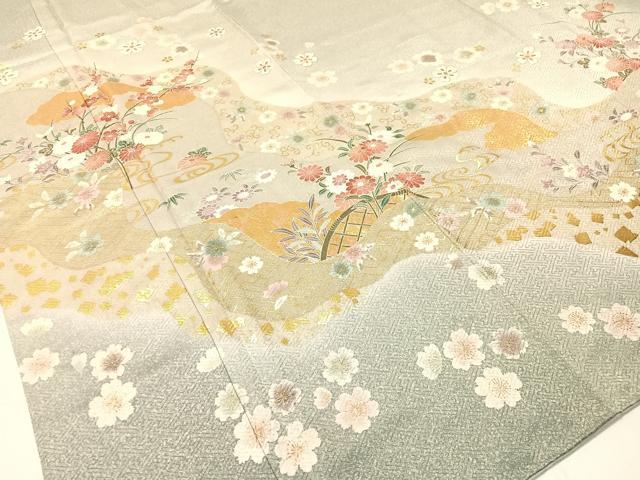 平和屋着物●訪問着 絞り 道長花文 暈し染め 金彩 正絹 逸品 CABB5024vp