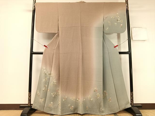 平和屋着物●訪問着 草花文 暈し染め 金彩 鬼しぼ縮緬 正絹 逸品 CABB5045vp