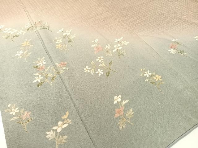 平和屋着物●訪問着 草花文 暈し染め 金彩 鬼しぼ縮緬 正絹 逸品 CABB5045vp