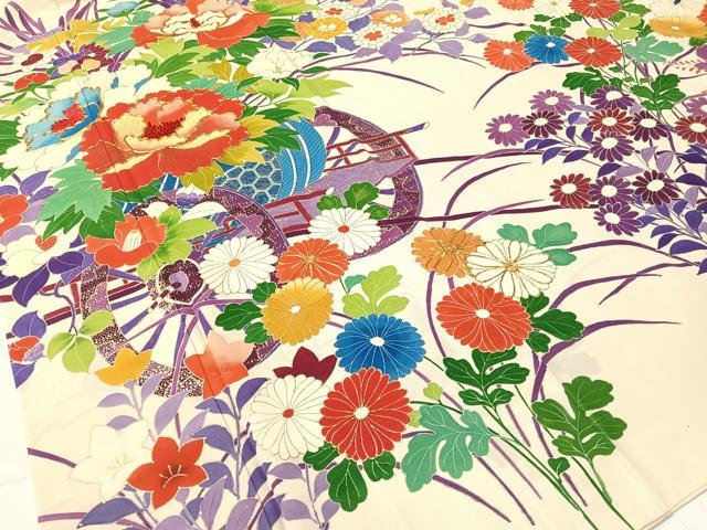平和屋着物●豪華振袖 駒刺繍 花車文 金彩 正絹 逸品 CABB5049vp