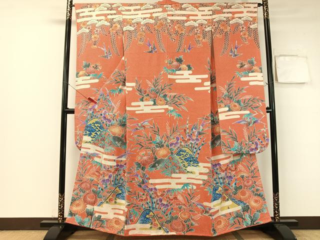 平和屋着物●名門 藤娘きぬたや・総絞り 振袖 重ね山霞花鳥文 正絹 逸品 CABB5059vp