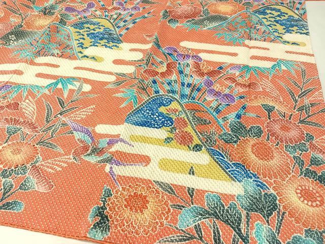 平和屋着物●名門 藤娘きぬたや・総絞り 振袖 重ね山霞花鳥文 正絹 逸品 CABB5059vp