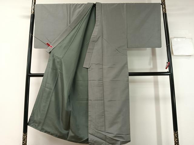 平和屋着物●男性 紬・羽織・長襦袢セット 着物:灰色 羽織:墨色 正絹 逸品 CABB5060vp
