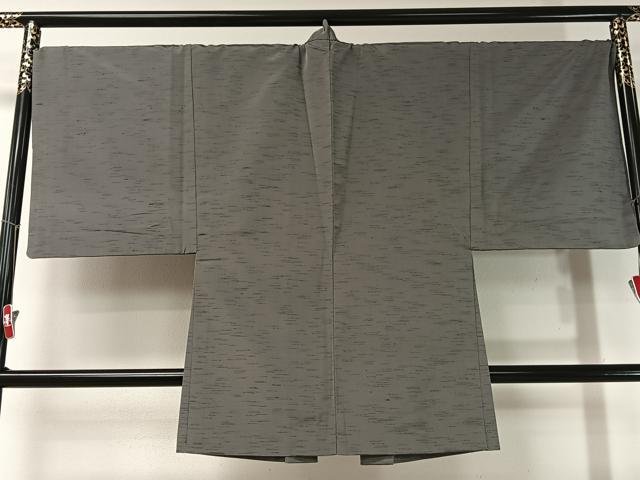 平和屋着物●男性 紬・羽織・長襦袢セット 着物:灰色 羽織:墨色 正絹 逸品 CABB5060vp