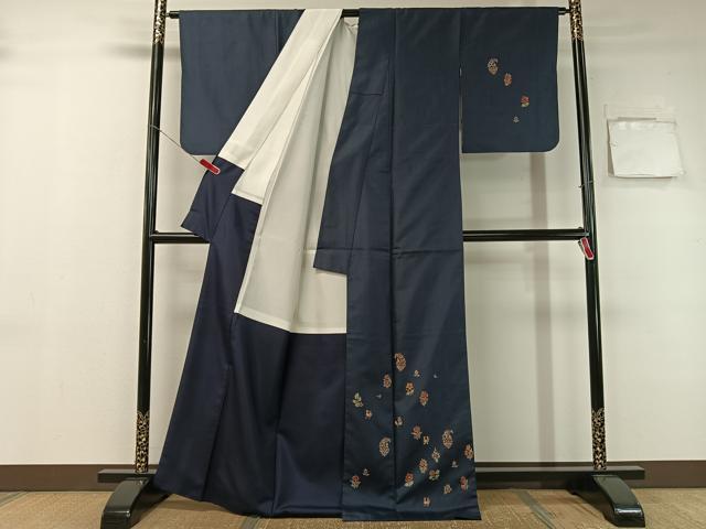 平和屋着物●本場染大島紬 訪問着 更紗花鳥文 正絹 逸品 CABB5102vp