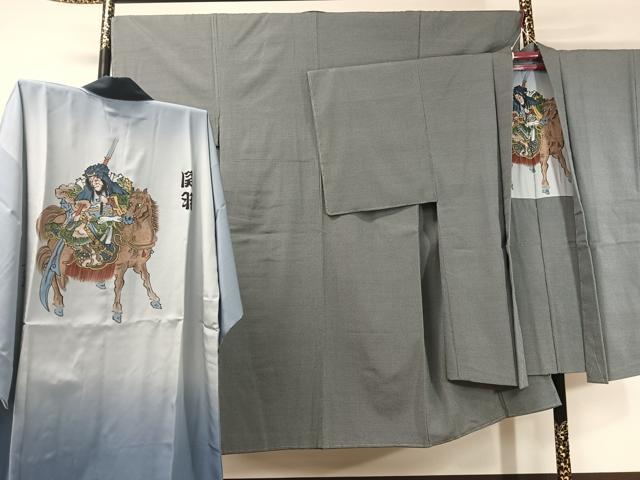 平和屋着物●男性 本塩沢 アンサンブル 長襦袢セット 110亀甲 総詰め 正絹 逸品 未使用 CABB5116vp