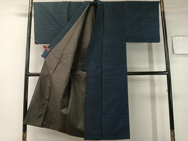 平和屋着物●男性 紬 アンサンブル 留紺色 正絹 逸品 CABB5117vp