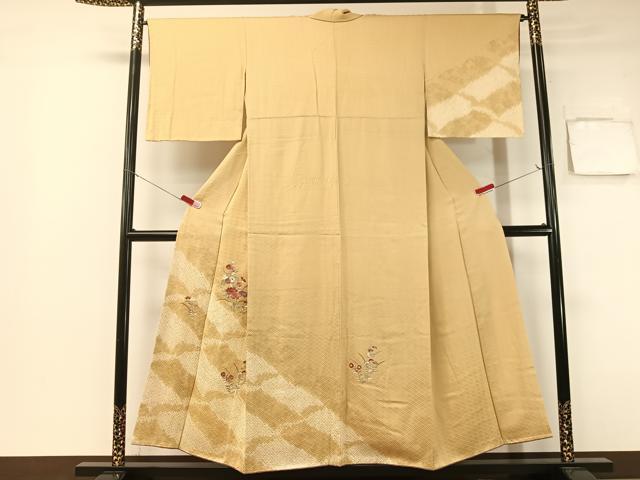 平和屋着物●訪問着 絞り 刺繍 草花文 金彩 正絹 逸品 CABB5141vp