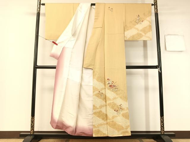 平和屋着物●訪問着 絞り 刺繍 草花文 金彩 正絹 逸品 CABB5141vp