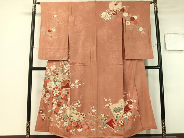 平和屋着物○アンティーク 大正ロマン 訪問着 駒刺繍 冊子花文 金彩 正絹