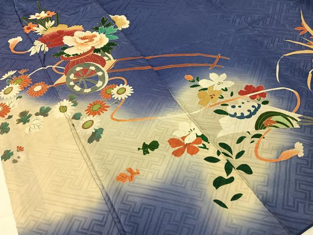 平和屋着物●アンティーク 大正ロマン 訪問着 刺繍 花車文 暈し染め 金彩 正絹 逸品 CABB5158vp