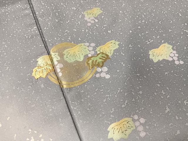 平和屋着物●本場染大島紬 訪問着 刺繍 葡萄蔦の葉丸文 金銀彩 正絹 逸品 CABB5171vp